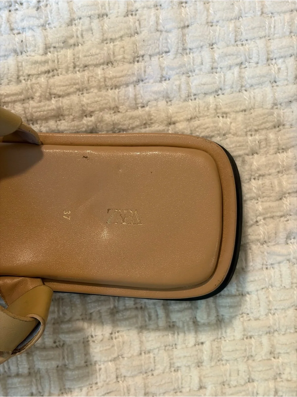 Zara Tan Leather Platform Sandals with Gold Ring Detail - Picture 8 of 9